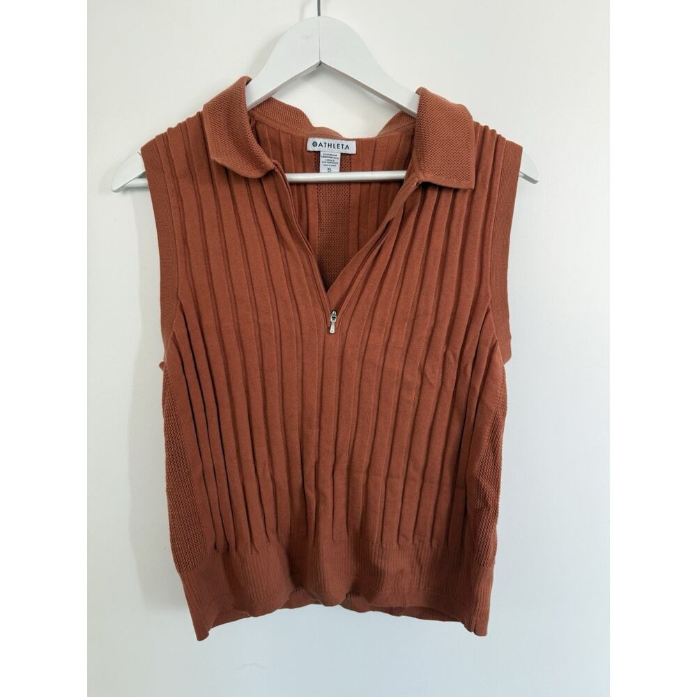 Athleta‎ fairway polo light sweater knit Tank Top in sunbaked clay color XL
